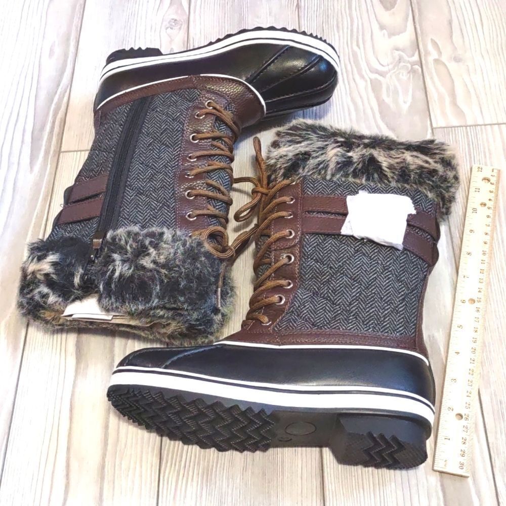(B-1330) Womens Duck Snow Boots Fuzzy Fur Warm Waterproof Size 5 - Picture 3 of 9